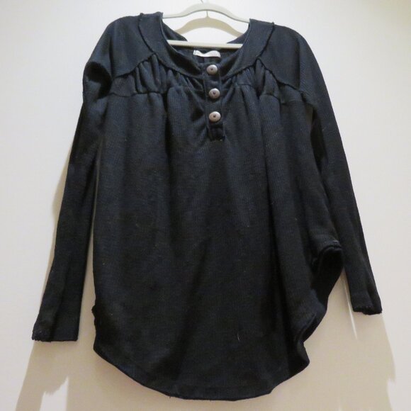 FREE PEOPLE WE THE FREE Must Have Henley Top in Black Waffle Boho Casual Comfy - Picture 6 of 12